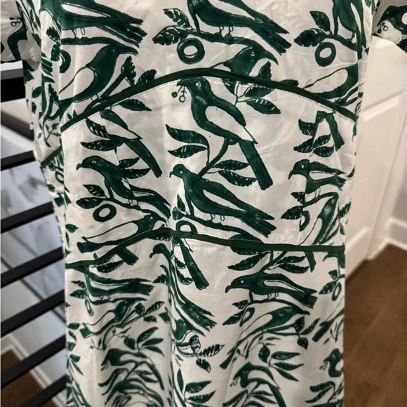 Ex Voto 100% Cotton White Green Bird Block Printed Maxi Dress Green NWT SZ M - Picture 4 of 11